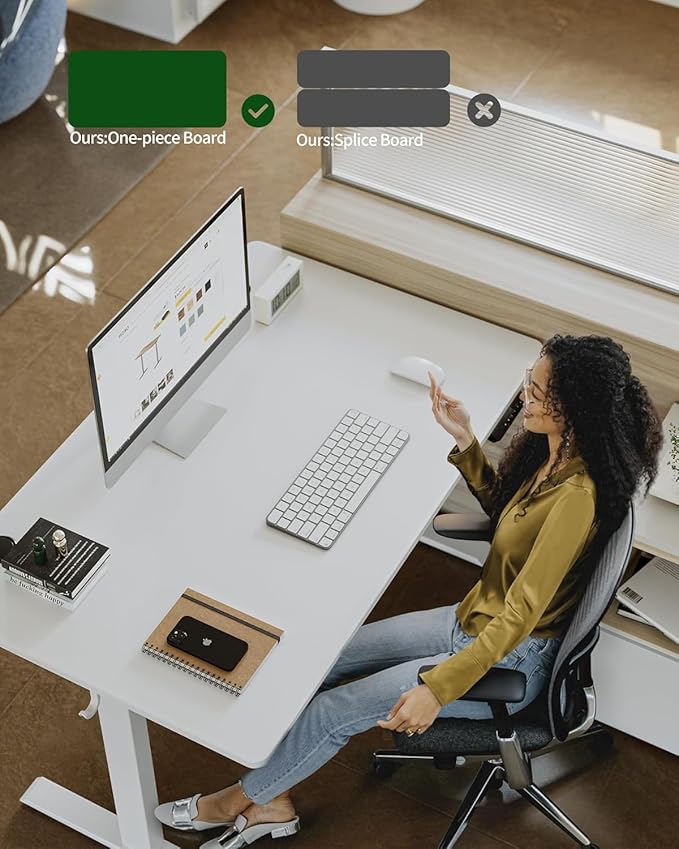 FEZIBO One-Piece Standing Desk Adjustable Height Stand up Home Office Desk, 40x24 Inch Electric Standing Computer Desk, with 4 Memory Presets, Fixable casters, White