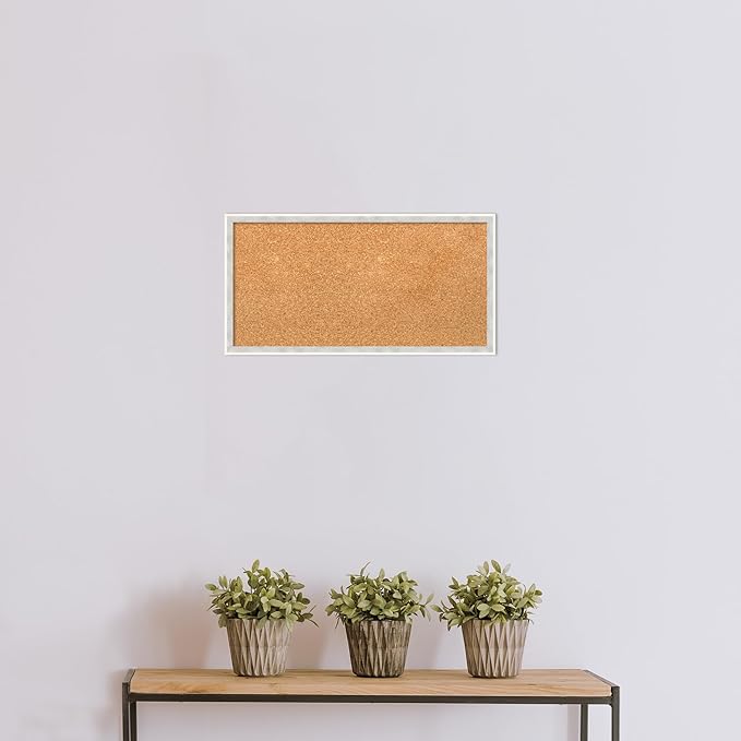 Amanti Art Natural Cork Board for Wall, 13x25 Vision Board with White Frame, Small Corkboard Office Decor for Home Organization, Modern Corkboard Pinboard to Display Items for Home Organization in