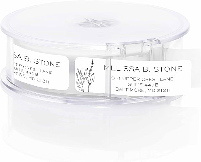 Simple Modern Flower Rolled Address Labels/Roll of 250 Floral Illustration Personalized Address Labels/Designer Return Address Stickers in Elegant Plastic Dispenser