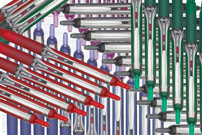 Precise V5 RT Retractable Rolling Ball Pens, Extra Fine Point (.5mm), Assorted Colors Black/Blue/Red Ink, 3-pk; Premium Comfort Grip, Bundle with Plastic Reusable Pouch