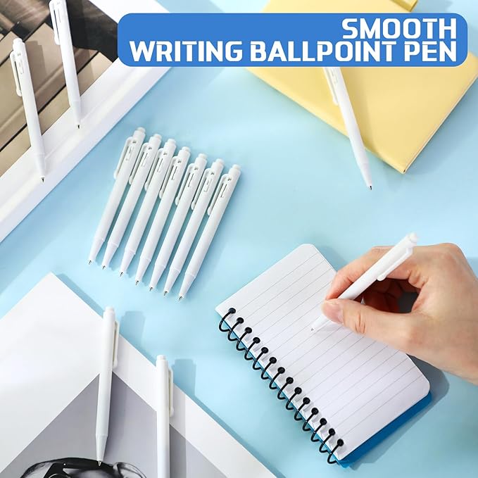 Geyoga 200 Pcs 4'' Mini Black Pens Bulk 0.7 mm Fine Point Small Retractable Ballpoint Pens with Clip for Notebook School Office(White)