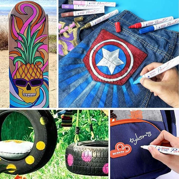 TFIVE Paint Pens Paint Markers Never Fade Quick Dry and Permanent,18 Color Oil-Based Waterproof Marker Pen Set for Rock Painting, Stone, Ceramic, Wood, Fabric, Plastic, Canvas, Glass, Mugs