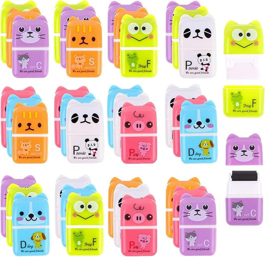 36 Pieces Erasers for Kids Cute Animal Cartoon Eraser with Cover and Roller Cases 6 Patterns Soft Pencil Rubber for Office Back to School Gifts Supplies Animals Themed Fun Party Favor
