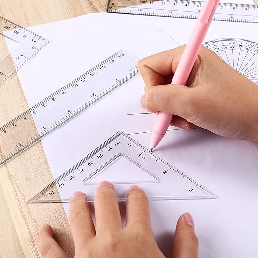 Tenare 288 Pcs Plastic Clear Math Set Includes Protractor Triangle Rulers 12 Inch 6 Inch Straight Geometry Math Transparent Ruler Measuring Tool for School Office Home Supplies
