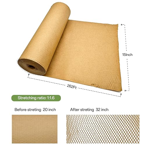 Honeycomb Packing Paper, 15" x 262' Honeycomb Cushioning Wrap Roll for Moving Shipping Packaging Gifts, Recyclable Honeycomb Paper Moving Supplies Bubble Paper Wrapping Protective Roll Khaki