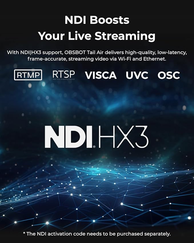 OBSBOT Tail Air NDI Streaming Camera 4K, AI Tracking PTZ Camera with Intelligent APP, Gesture Control, HDMI/USB-C/Wireless Webcam, Video Camera Live Stream for YouTube, Chruch, Worship, Creator, etc.