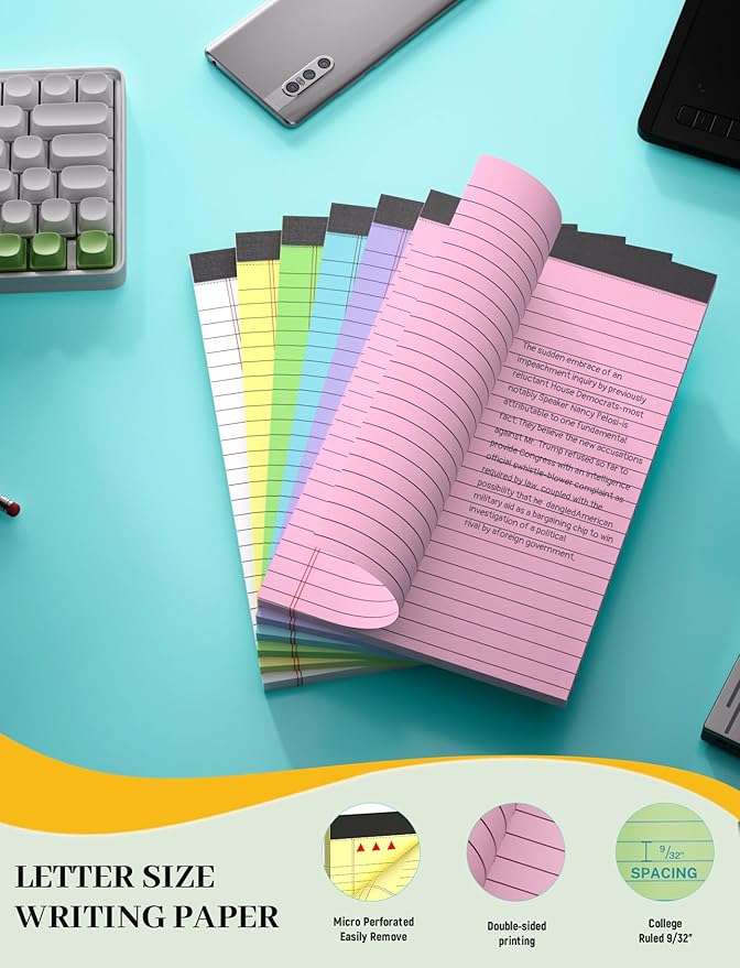Colored Note Pads 5x8, 48 Pack Pink Small Legal Pads 5x8, College Ruled Small legal Notepads Easy Tear-off, Perforated Lined Writing Pads 5x8, 30 Sheets Colored Mini Legal Pads for Office, School