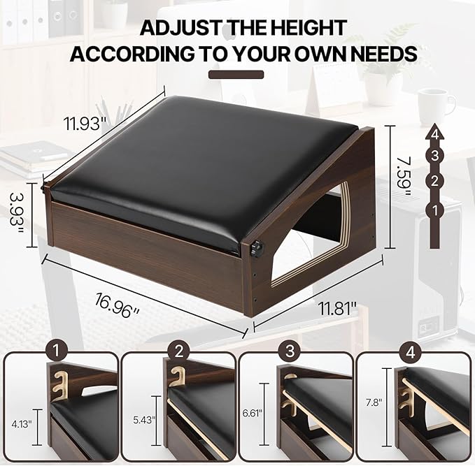 Ergonomic Foot Rest, 4 Adjustable Height Foot Stool,Footrest Under Desk， Flip Over Office Desk Foot Rest, Improving Posture, Promoting Blood Circulation（Espresso）