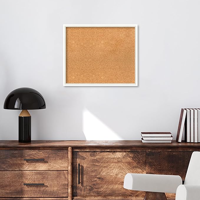 Amanti Art Natural Cork Board for Wall, 19x23 Vision Board with White Frame, Medium Corkboard Office Decor for Home Organization, Modern Corkboard Pinboard to Display Items for Home Organization in