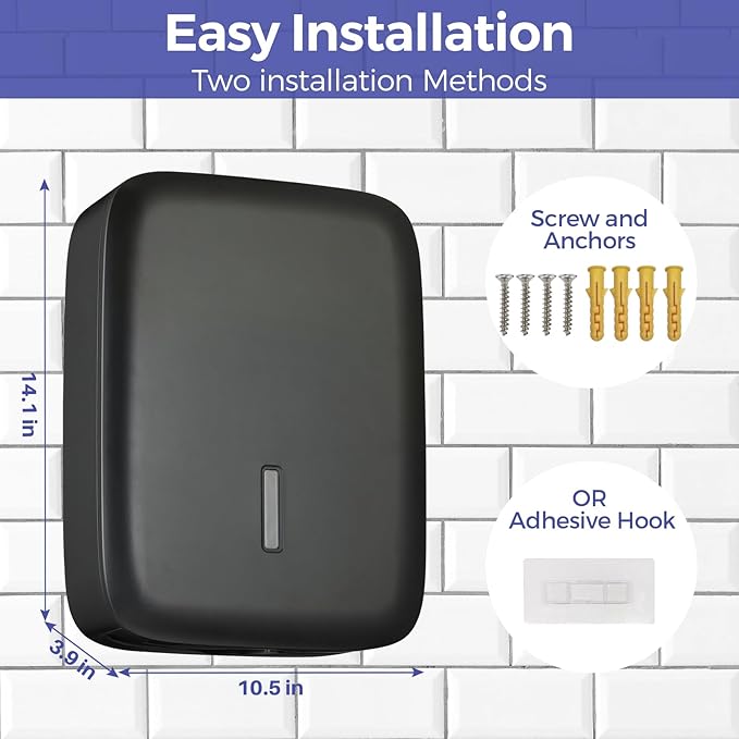 Commercial Paper Towel Dispenser Wall Mount with Lock – Fits 400+ Multifold/Trifold/Z-Fold/C-Fold Towels – Large Paper Towel Holder for Bathroom, Kitchen, Office, Home or Business (Black)