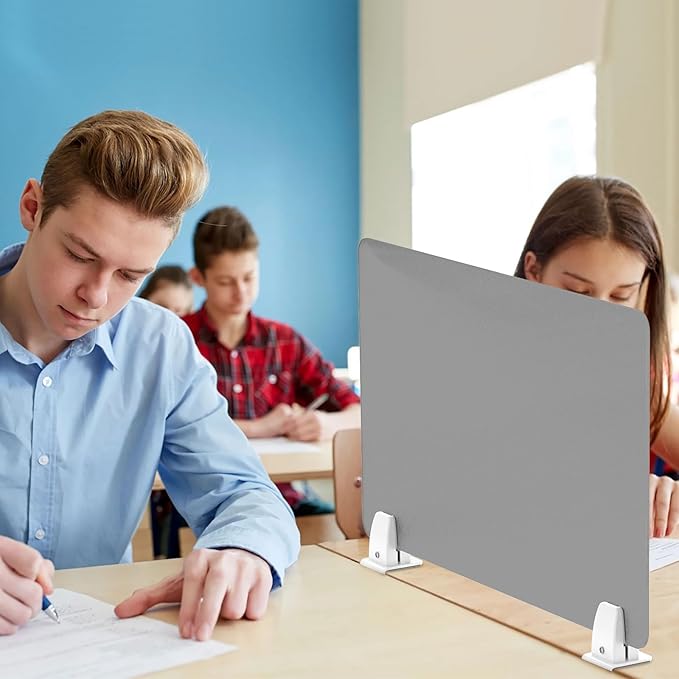 Desk Divider 4 Pcs Desk Privacy Panel 23.6''L x 15.8W'' Office Partitions Grey Acrylic Panel Pack of 4 Desk Divider Partition with Adjustable Universal Base