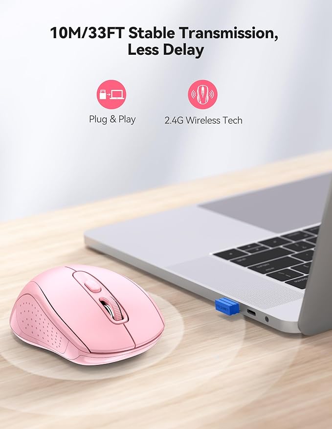TECKNET Wireless Mouse for Laptop, 2.4G Wireless Computer Mouse, 5-Level Adjustable 4800 DPI, Silent Mouse with Receiver & 6 Buttons, 18 Months Battery Life, USB Portable Mouse for Mac, Chromebook