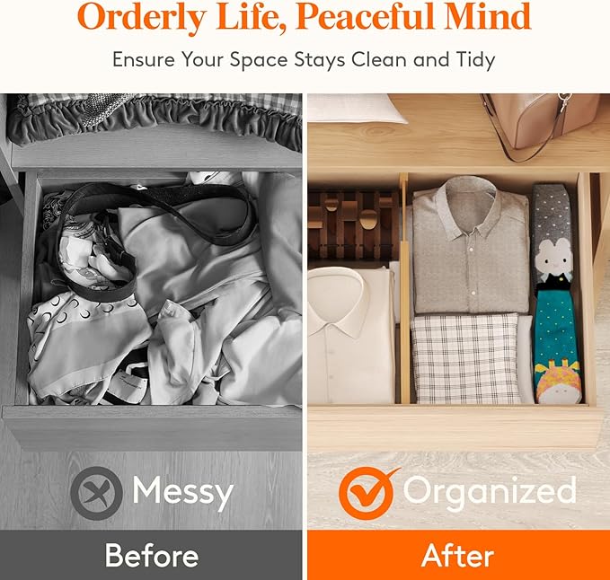 Lifewit 4 Pack Drawer Dividers Bamboo 6" High, 11-17" Adjustable Drawer Organizers for Clothes, Expandable Dresser Separators in Bedroom/Bathroom/Kitchen/Fridge/Office Organization and Storage