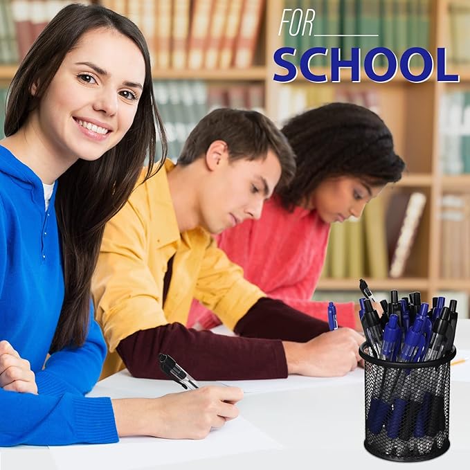 Fainne 200 Pack Retractable Ballpoint Pen 1.0 mm Medium Point Refillable Smooth Click Writing Pens With Grip for Work Journal Writing Office School Supplies(Black Ink, Blue Ink)