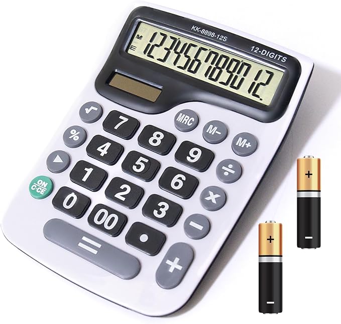 12 Digit Desktop Calculator with Large LCD Display and Sensitive Button, Dual Solar Power and Battery, Standard Function for Office (YE8898)