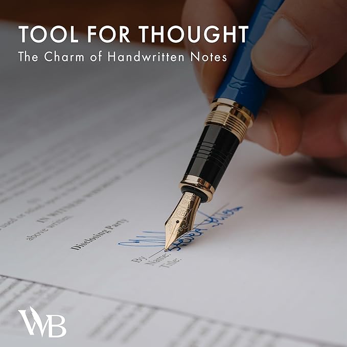 Wordsworth & Black Primori Fountain Pen Set [Blue Gold]; Extra Fine Nib, Gift Case, 24 Ink Cartridges, Refill Converter, Manual; Journaling, Calligraphy, Smooth Writing Pens; Left and Right Handed