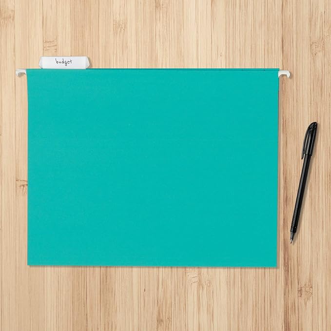 Amazon Basics Hanging File Folders, Letter Size, Aqua, 25-Pack