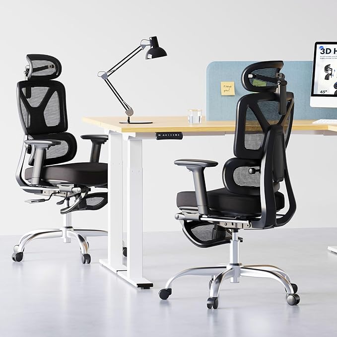 FLEXISPOT ErgoX Premium Ergonomic Office Chair with Footrest- Adjustable 3D Armrests, Dynamic Lumbar Support, Recline & Tilt Function, Mesh Seat, for Home & Office Use,Foam Black