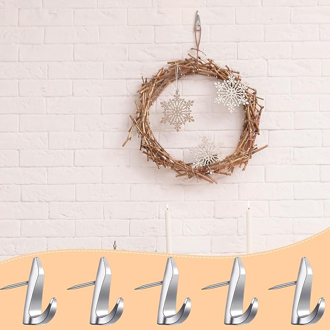 Ferraycle 30 Pieces Metal Push Pin Hangers 20 lbs Picture Hooks Zinc Alloy Thumb Tacks Hanging Hooks with Nails for Home Office Fabric Wall Wooden Board (Silver)