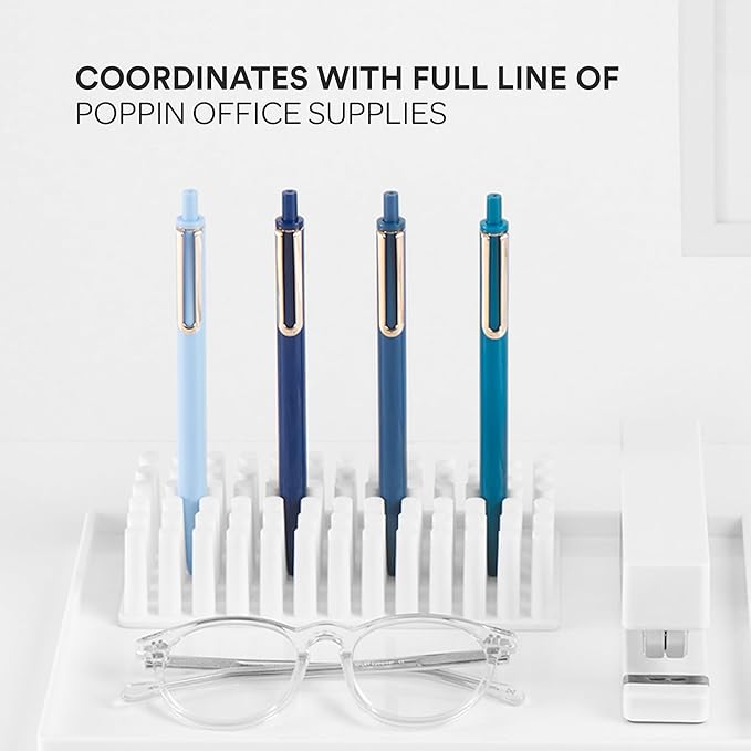 Poppin Stylish Retractable Gel Pens - Fine Point, 0.7mm Tip Pens for Journaling, 12 Pack of Assorted Blues with Blue Ink