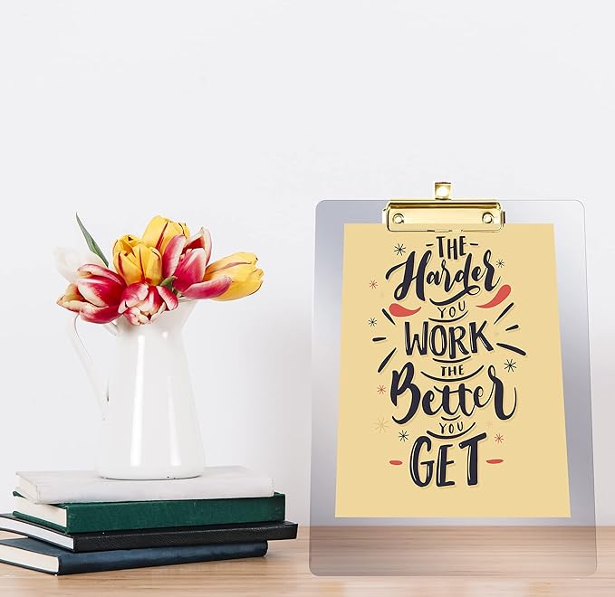PERFORMORE 6 Pack of Plastic Clipboards, 12” x 9” Clear Acrylic Clipboards with Gold Clip, Durable Stylish Clipboard with Low Profile Clip, Perfect for Home School Classroom Office Events Seminars