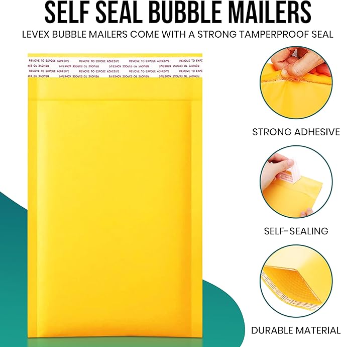 Levex - #0 6" x 10" [100 Pack) Kraft Bubble Mailers, Padded Envelope Mailers, Packing Envelope & Mailing Bags for Shipping