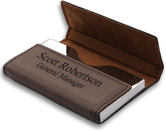Personalized Dark Brown Leatherette Business Card Holder