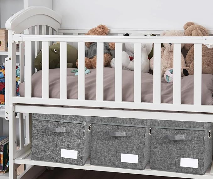 Voova Large Collapsible Storage Bins with Lids, 3 Pack Stackable Line Fabric Cube Storage Organizer, Foldable Closet Storage Boxes Baskets Containers with Cover for Clothes Bedroom Office Home, Grey