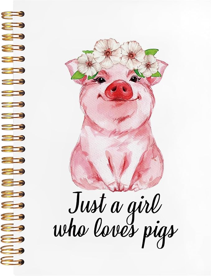 BearCake Preppy Coquette Pink Pig Gifts Notebooks for Pig Lovers Women,Just a Girl Who Loves Pigs Stuff Notebook,Diary or Journal for School,Work,or Journaling,Cute Hardcover Spiral Notebook 5.5x8.3
