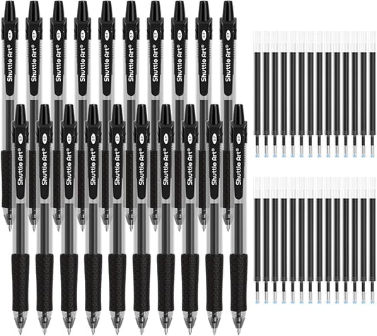 Shuttle Art Black Gel Pens, 48 Pack(20 Pens with 28 Refills) Retractable Medium Point Rollerball Gel Ink Pens Smooth Writing with Comfortable Grip for Office School Home Work