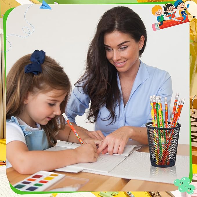 Tenceur 48 Pcs 1st Graders Pencils, 1 Motivational Cute Pencils Bulk with Erasers for Kids Student Teacher Classroom Reward Back to School Supplies