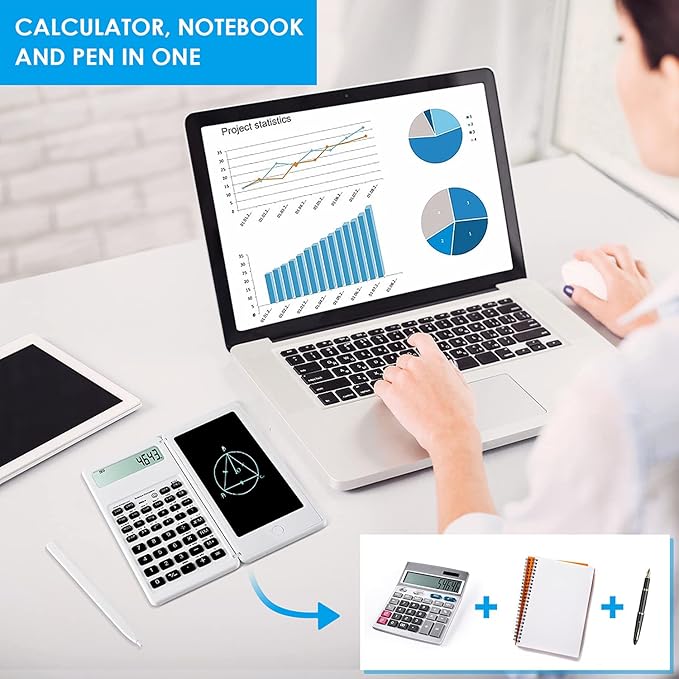 Scientific Calculators for Students, White Math Calculator with Notepad,10-Digit Large Screen, Classroom Must Haves for Middle High School Supplies & College (White)