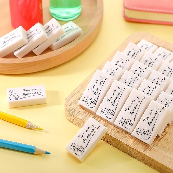 Fuutreo 100 Pcs Welcome Back to School Gifts for Students Inspirational Pencil Erasers Bulk You are Awesome White Cute Fun Erasers First Day of School Gifts Classroom Prizes from Teachers