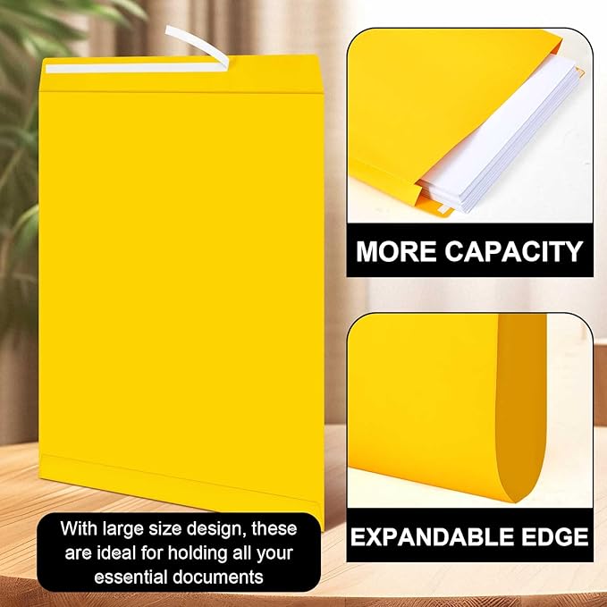 40 Pcs 14 x 18 x 2 Inch Large Expandable Catalog Envelopes Manilla Kraft Peel and Seal Envelopes Light Large Mailing for Office Home Documents Magazines Photos Storage Organizing