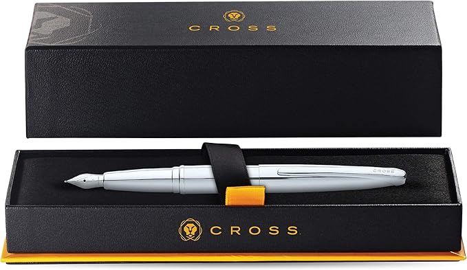 Cross ATX Refillable Fountain Presented in a Luxury Gift Box - Medium Point, Black Ink, Pure Chrome