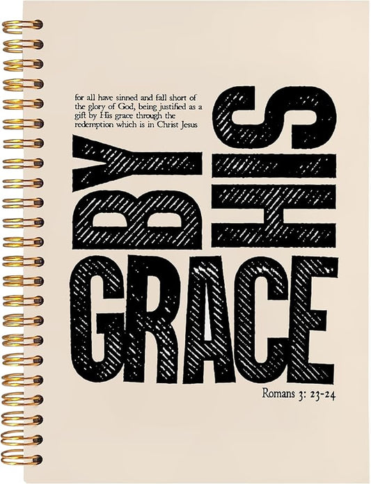 BearCake Christian Notebook Journal, Christian Gifts for Women, By His Grace Scripture Prayer Journal for Women, Bible Journaling Neutral Hardcover Spiral Notebook 5.5x8.3