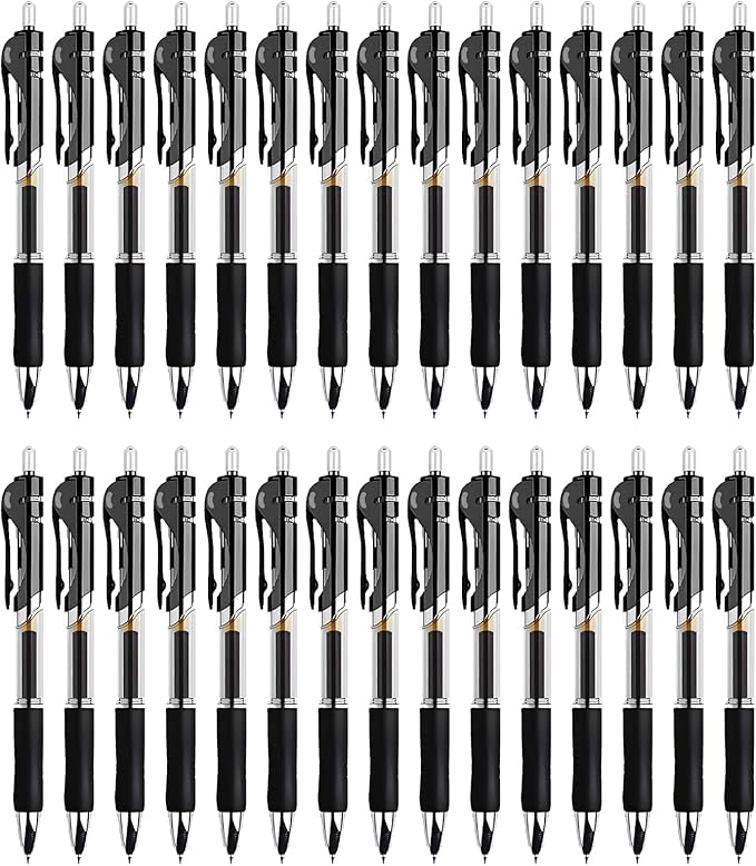 30PCS Black Retractable Gel Pens for Journaling, 0.5mm Ink Pens for School Office Suppliers, Fine Point Smooth Writing Pens. (Black)