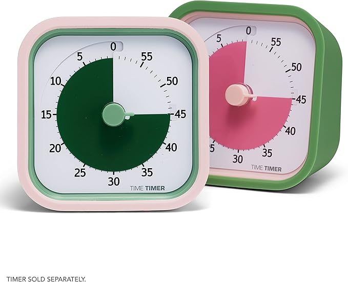 TIME TIMER Home MOD Botanical Cases - for Classroom Learning, Homeschool Study Tool, Student Desk Clock and Office Meetings with Silent Operation (2-Pack), Pink & Green