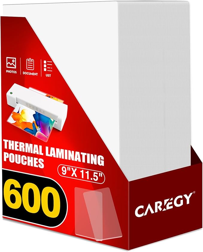 CAREGY 600 Pack Laminating Sheets,Holds 8.5 x 11 Inch Sheets,Thermal Laminating Pouches, 3 Mil, 9 x 11.5 Inches Lamination Sheet Paper for Laminator, Round Corner Letter Size