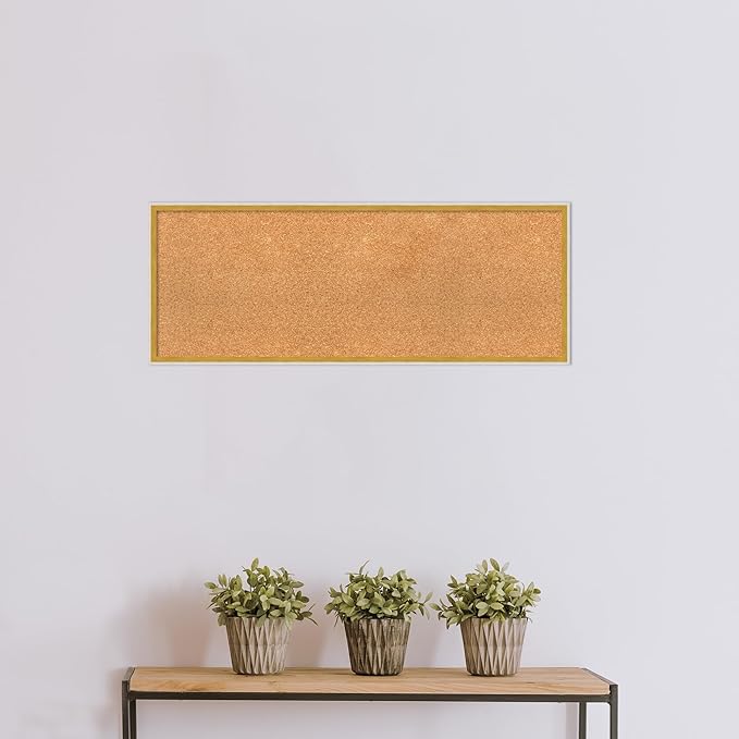 Amanti Art Natural Cork Board for Wall, 15x39 Vision Board with White Frame, Medium Corkboard Office Decor for Home Organization, Modern Corkboard Pinboard to Display Items for Home Organization in
