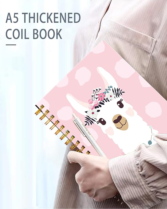 iampanda Spiral Journal Notebook,Strong Twin-Wire Binding with Premium Paper for Girl Women,Funny 60 Sheets A5 College Ruled Notebook/Journal,Perfect for School Office Home Gifts,Cute Llama Pink