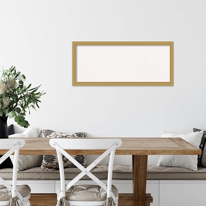 Amanti Art White Cork Board for Wall, 14x32 Vision Board with Gold Frame, Medium Corkboard Office Decor for Home Organization, Casual Corkboard Pinboard to display items for home organization