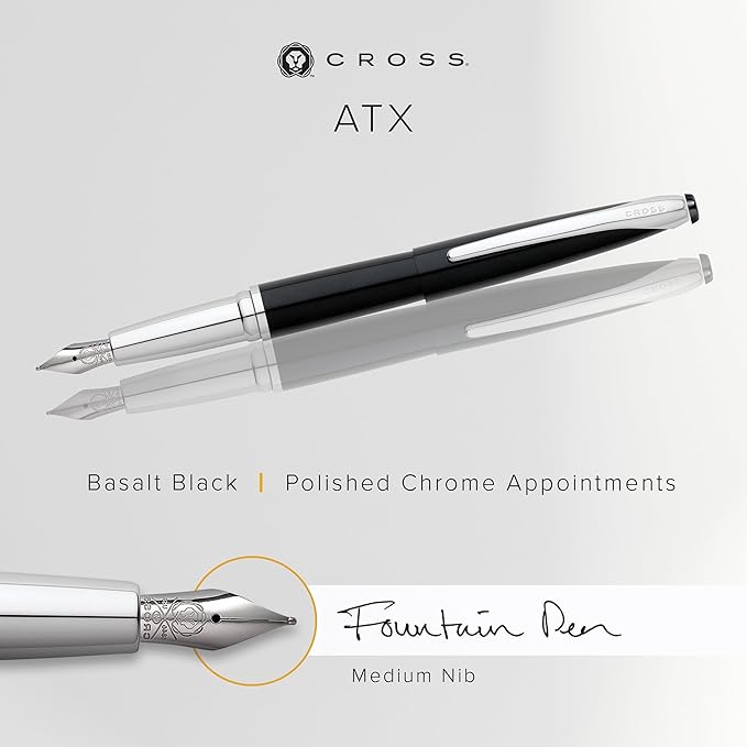 Cross ATX Refillable Fountain Presented in a Luxury Gift Box - Medium Point, Black Ink, Basalt Black
