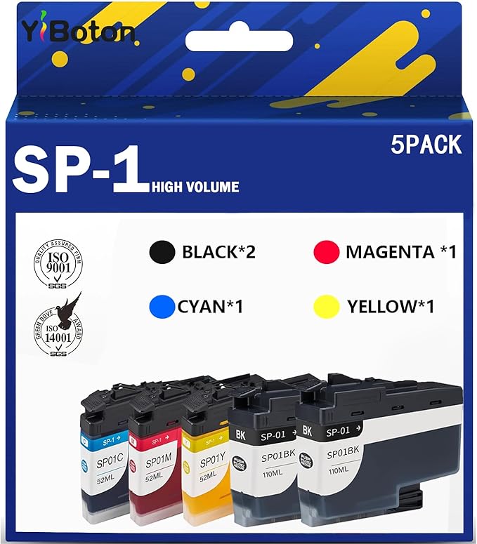 SP-1 SP01 Sublimation Ink Cartridges (5-Pack) SP01BKS SP01CS SP01MS SP01YS Ink Compatible with Thermo Sublimation SP-1 Printers,110ML
