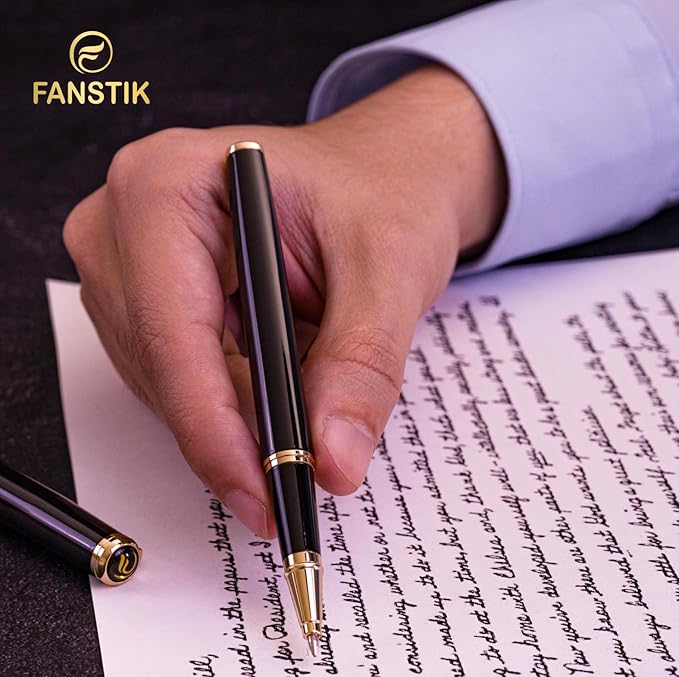 Customized Black & Gold Luxury Rollerball pen (Made In USA) fancy gift set for women, Real 24K Gold Plating, Professional executive pen gift set for men (Lux Custom-Rollerball Black-Gold)