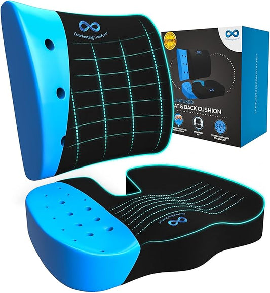 Everlasting Comfort Doctor Recommended Memory Foam Seat Cushion for Office Chairs & Car Seat - Ergonomic Office Desk Accessories for Tailbone Pain Relief, Sciatica & Back Support