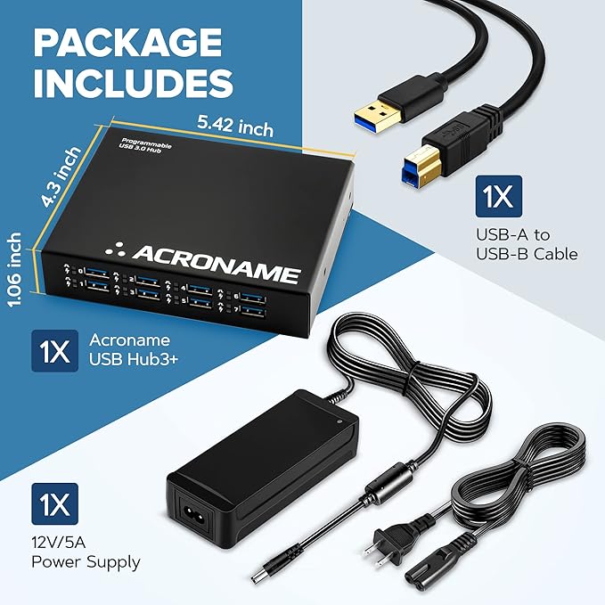 Managed USB Switch/Hub 2 Computers - 9 Port, Fast Charge (4A), Industrial & Scientific Grade, Programmable Compatible with Mac/Windows/Linux for Keyboard Mouse External Hard Drive