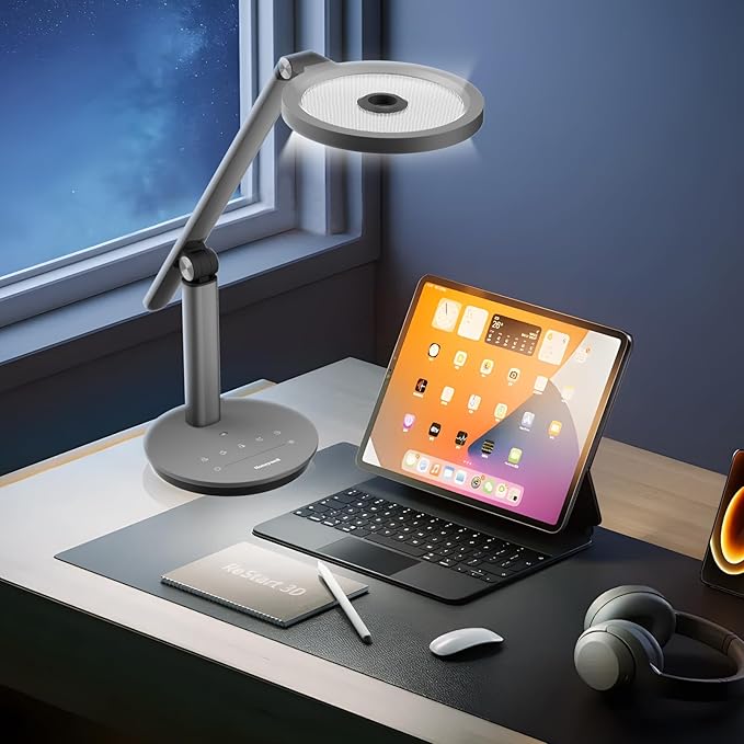 Honeywell Desk Lamp for Home Office, H6 Sunturalux™ Eye-Caring Led Desk Light, 800LM Dimmable Desk Lamp with Timer, Touch Control Tall Desk Reading Light, Table Lamp for Circle Webcam, Study, Bedroom