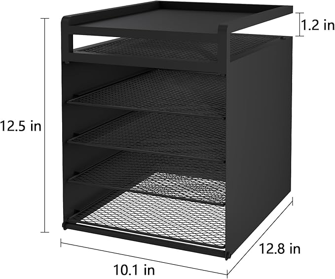 Aothia Desk Organizer with 4 Sliding Trays – Metal File Organizer for Desktop, Hanging Under Desk Organizer and Paper Tray Shelf, Space-Saving Office Document Sorter, Black