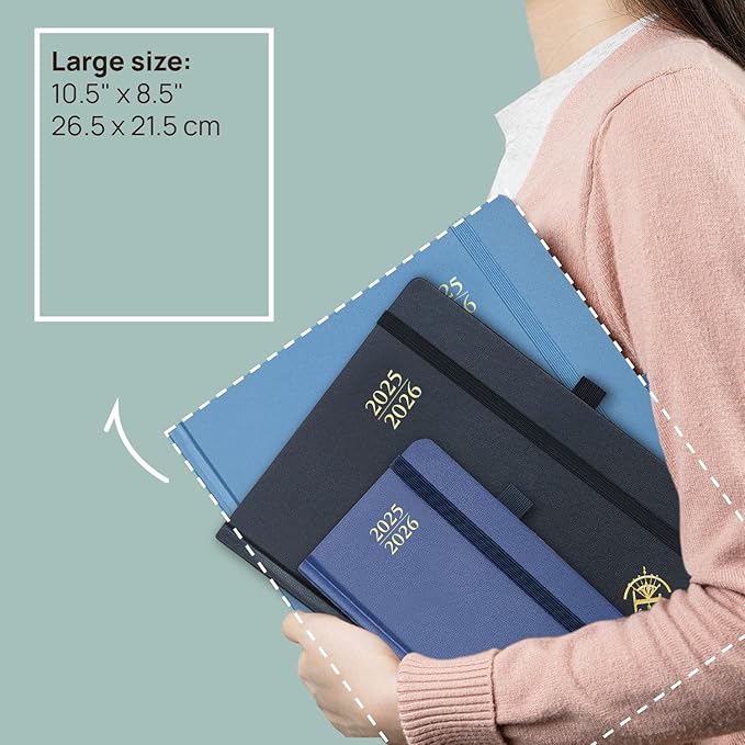 POPRUN Planner 2025-2026, (Large 8.5'' x 10.5'' Hard Cover) Academic Calendar (July 25-June 26) Daily Weekly and Monthly Appointment Book with Hourly Time Slots, Monthly Tabs, 100 GSM - Pacific Green